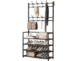 Staande Industriële Kapstok met Schoenenrek - Metaal - 4 Lagen - Klerenrek - Zwart