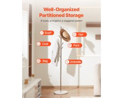 Staande kapstok - Boomkapstok - Met stevige marmeren voet - 8 Haken - Afmeting 37x37x173 cm - Voor jassen en hoeden