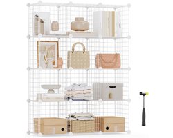 Staande Kast Wit – Boltless Rek Met 12 Compartimenten – Draadrooster Opslagsysteem – Opbergkast 93x31x123 cm – Inclusief Rubber Hamer