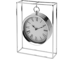 Staande klok decoratie - zilver - metaal - 26 cm - tafelklok woonaccessoire