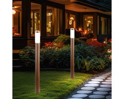 Staande lamp Buitenlamp Tuinlamp Staande lamp Patio IP44, roestvrij staal met houteffect, 1x E27 fitting, DxH 12,7x110 cm