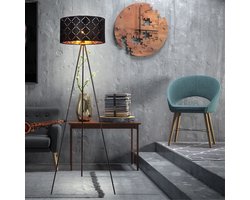 Staande lamp eetkamer leeslamp op driepoot textiel kap zwart goud