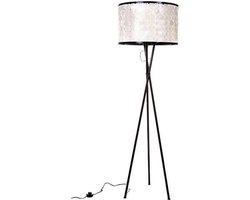 Staande lamp handgemaakt schemerlamp  Vloerlamp Design  woonkamer slaapkamer Roxas met kap ronde capiz schelpen en houten driepoot 172 cm