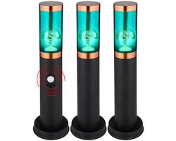 Staande lamp met afstandsbediening rauch buitenverlichting met bewegingsmelder tuinlamp dimbaar, roestvrij staal, RGB LED 8,5W 806Lm warm wit, DxH 7,6x45 cm, set van 3