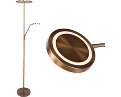 Staande lamp met leeslamp | Alicante | brons / bruin | Metaal | 180 cm hoog | Onafhankelijk dimbaar | Inclusief twee dimmers | Lichtkleur verstelbaar (2200 tot 3350 Kelvin) | Werkkamer lamp / Woonkamer lamp | Modern design | Multifunctioneel