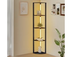 Staande Lamp Met Voetschakelaar met 4 LED-stangen & vierkante 4 planken met 3-traps dimbare LED-lampen 163 cm Hoog Perfect voor Woonkamer, Slaapkamer of Kantoor Zwart