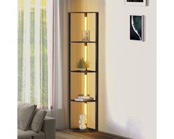 Staande lamp plank,Staande lampen,zwart waaiervormige planken staande lamp leeslamp hout 4-planken dimbaar LED,met afstandsbediening