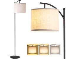Staande Lamp - Vloerlamp met Linnen Kap - 3 Kleurtemperaturen 3000K/4000K/5000K - Inclusief 9W LED-Lamp - Verstelbare Draaibare Lampenkap - Voetschakelaar - Voor Woonkamer, Slaapkamer, Kantoor en Lezen