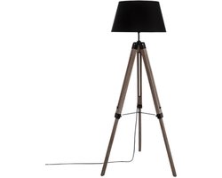 Staande lamp - Vloerlamp - Stalamp - Woonkamer - Tripod - Driepoot - Modern - Atmosphera - Grijs/Bruine voet - Zwarte kap - Hoogte 145 cm.