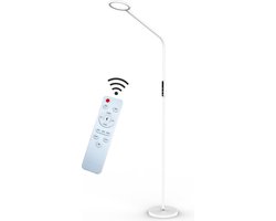 Staande Led lamp Wit, dimbaar, 12 W, 5 helderheidsmodi en 5 kleurtemperaturen, oogvriendelijk, bureaulamp en staande lamp, leeslamp, led met afstandsbediening, touch-control-paneel, flexibele hals