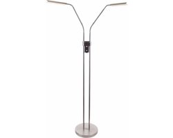Staande leeslamp Murcia | 2 lichts | grijs / staal / zilver | metaal | 145 cm hoog | Ø 26 cm voet | staande lamp / vloerlamp | modern design