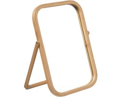 Staande make-up spiegel/scheerspiegel op standaard bamboe 28 x 39 cm - Badkamer/kaptafel opmaakspiegels