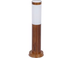 Staande padlampen buiten roestvrijstalen vloerlamp tuinterraslamp, houtlook opaal rustiek, 1x E27, DxH 7,6x45 cm