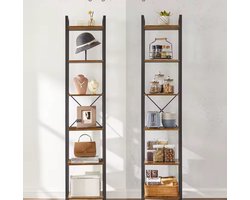 Staande Plank voor Woonkamer of Kantoor - Hoge Boekenkast met 6 Planken, Rustieke Stijl, Stevig Metaal Frame - Ruimtebesparend Rek 40x30x186 cm