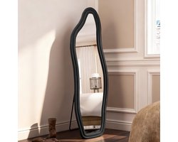 Staande spiegel 140×45cm – verstelbaar, gebogen aan de voorkant, zwart fluwelen frame – perfect voor een volledige lichaamsweergave en outfitcheck