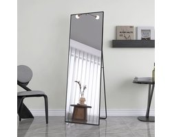 Staande spiegel 162x53 cm – Rechthoekige make-up spiegel met zwart aluminium frame, gehard glas