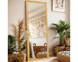 Staande Spiegel - Grote Passpiegel 160x50 cm Met Houten Frame En Verstelbare Voet - Bruin