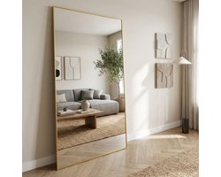 Staande Spiegel Rechthoek 180x100cm – Grote Vloerspiegel & Passpiegel – Inclusief Brons Frame – Slaapkamer, Hal & Woonkamer