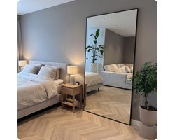 Staande Spiegel Rechthoek 180x100cm – Grote Vloerspiegel & Passpiegel – Inclusief Zwart Frame – Slaapkamer, Hal & Woonkamer