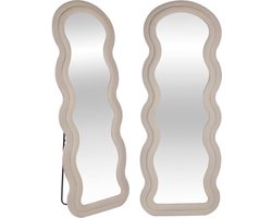 Staande spiegel - Witte Crème Gestoffeerde Staande Spiegel met Suède Velvet Bekleding - 160x60 cm - Elegante Passpiegel voor Slaapkamer, Gang of Kleedkamer - Beige