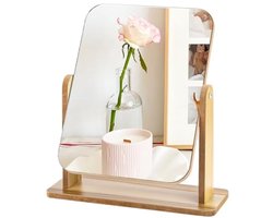 Staande tafelspiegel met bamboe voet - Rechthoekig design voor make-up en styling