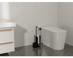 Staande Toiletpapierhouder met Toiletborstelhouder en Glazen Schaal - RVS