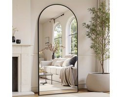 Staande Vloerspiegel – Volledige Lengte Spiegel – Staande Spiegel – Wandspiegel – Lange Spiegel – Zwart Frame Met Koperen Afwerking – Breukbestendig Glas – 174x68 cm