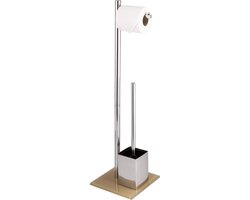 Staande wc-garnituur 2-in-1, wc-borstel, rolhouder, glazen voet, cappuccino, roestvrij staal