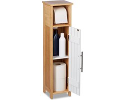 staande wc rolhouder - 71x18x20 cm - bamboe - verstelbare planken - smalle toiletkast -