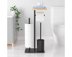 Staande wc-rolhouder met wc-borstel en vochtige doekjesbox - Elegante en praktische toiletset