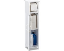 staande wc rolhouder - smalle badkamerkast - 71x18x20 cm - handgreep touw - laag - mdf - wit