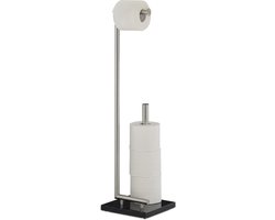 Staande wc-rolhouder zonder boren - Metaal en marmer - Afmetingen: ca. 74x20x20 cm - Zilver
