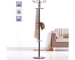 Stabiele Kapstok met 16 Haken en Marmeren Voet, Zwart