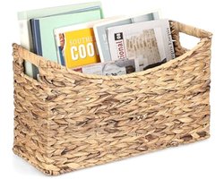 Stabiele krantenstandaard van waterhyacint, geweven opbergmand, aktenhouder met handvat, rieten mand voor boek, tijdschriften, papieren als cadeau, decoratie, 43 x 16 x 25 cm