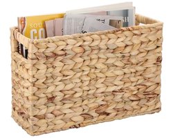 Stabiele krantenstandaard van waterhyacint, geweven opbergmand, aktenhouder, rieten mand voor boek, tijdschriften, papieren als cadeau, decoratie, 39,5 x 14 x 25,3 cm