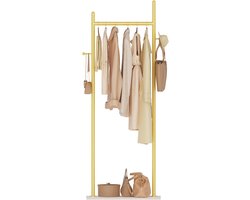 Stabiele metalen kapstok, grote vrijstaande kledingstandaard voor kleding met rok slab basis en 2 haken, moderne garderobe, jasstandaard, 50 x 30 x 175 cm, goud