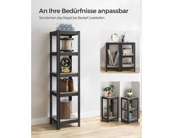 Stabiele Stijlvolle Boekenkast 5 niveaus Open Kast Boekenplank 37x37x150cm Houtnerf Beige Planken Hoogwaardige MDF Ondersteund Metalen Rek Elke Plank Versterkte Dwarsbalk Onderkant tot 80kg Zwart Staalstructuur 6,3kg Max 400kg Roestbestendig- Robuust