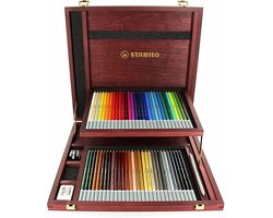 STABILO CarbOthello - Kalkpastel Kleurpotloden - Luxe Houten Kist - 60 Kleuren - Speciale Puntenslijper - Kneedgum En Doezelaar