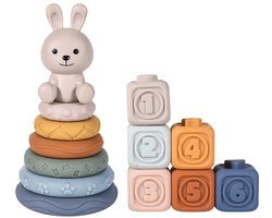 Stack of Joy® Stapelstenen & Stapeltoren Set Konijn - Baby Speelgoed vanaf 6 maanden - Zachte Stapelblokken 1 jaar - Montessori Speelgoed voor Jongens en Meisjes 2 jaar - Sensorisch Speelgoed 12 maanden- Eerste Verjaardag Cadeau
