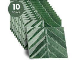 STACK® Plaktegels - 10 Stuks - Visgraat Tegel - Groen - 29 x 23 cm - Zelfklevende Tegels & Tegelstickers - Plak Tegels - Wandtegel Stickers & Zelfklevende Wandtegels - Keuken & Badkamer Tegels - 3D Muurstickers