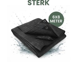 STACK® Sterk Afdekzeil - 6x8m - Zwart - 100G/M2 - Waterdicht Bouwzeil & Zeildoek - Zeil Met Ringen - Beschermhoes & Afdekhoes voor Zwembad,Tuinset, Tuin Meubelen,Motor,Scooter,Fietsen,Aanhangwagen,Scootmobiel,BBQ accesoires - Auto Hoes Bescherming