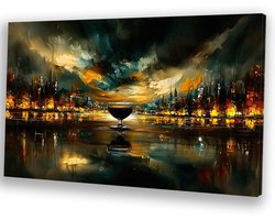 Stad in reflecterend glasdesign - Reflectie muurdecoratie - Schilderijen canvas glas - Abstracte kunst - Wanddecoratie industrieel - Schilderijen - canvas 120x80 cm