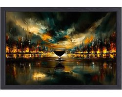 Stad in reflecterend glasdesign - Reflectie portret - Wanddecoratie canvas glas - Abstracte kunst - Design canvas met baklijst - Schilderijen & posters - canvas met baklijst 70x50 cm