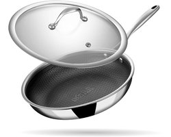 Stahl - Triply Koekenpan - Hexagon Anti Aanbaklaag - Met Deksel - 24 cm - Geschikt voor Inductie & Alle Warmtebronnen - Voor 3-4 Personen - Pan & Kookpan - RVS