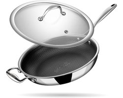 Stahl - Triply Koekenpan - Hexagon Anti Aanbaklaag - Met Deksel - 28 cm - Geschikt voor Inductie & Alle Warmtebronnen - Voor 4-5 Personen - Pan & Kookpan - RVS