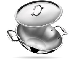 Stahl - Triply Wokpan - PFAS Vrij - Ø 30 cm - Met Deksel - Geschikt voor Inductie & Alle Warmtebronnen - Voor 7-8 Personen - Pan & Kookpan - RVS