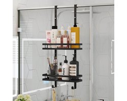 Stainless Doucherek zonder boren - Douche- en badrekje - Doucherek zwart - Doucherek hangend - Badkamer accessoires - RVS - 2 Laags