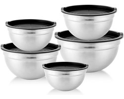 Stainless Steel Mixing Bowls Set of 5 with Lids - Stackable and Dishwasher Safe