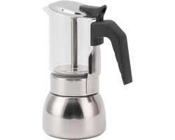 Stainless Steel Moka Pot - Multifunctionele Glazen Koffiezetter met Warmtebestendige Handgreep en Veiligheidsventiel - Geschikt voor Inductie - Gas - Elektrische Kookplaat - Thuis Koffiewinkel (200)