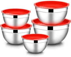 Stainless Steel Salad Bowl Set with Lids - 5 Stackable Mixing Bowls (4.5L, 2.7L, 1.5L, 1.2L, 0.7L) for Cooking and Baking - Dishwasher Safe